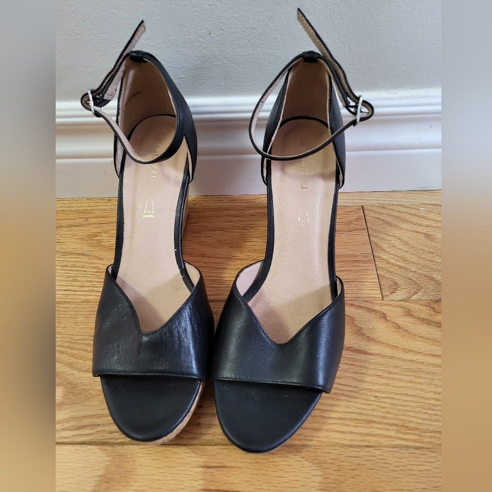 Black Leather Le Chateau Cork Wedge